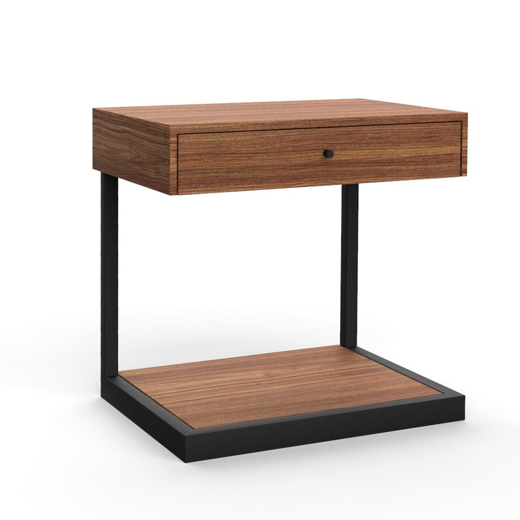 Modern C Shaped Small Wood Nightstand TV Tray Table